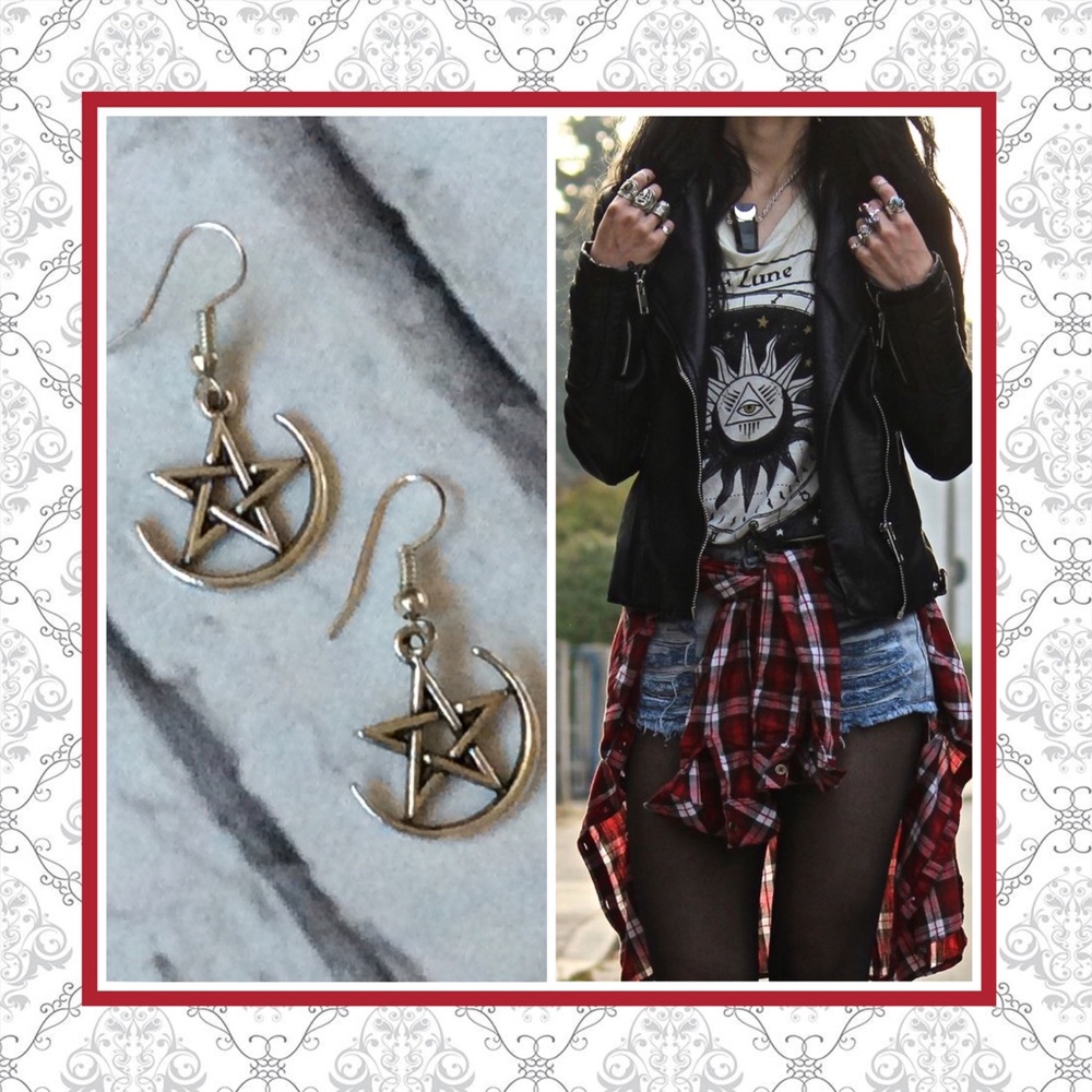 🌺 PENTACLE STAR MOON DANGLE EARRINGS PUNK GOTHIC HOT HOPIC DANGLE DROP GOTH